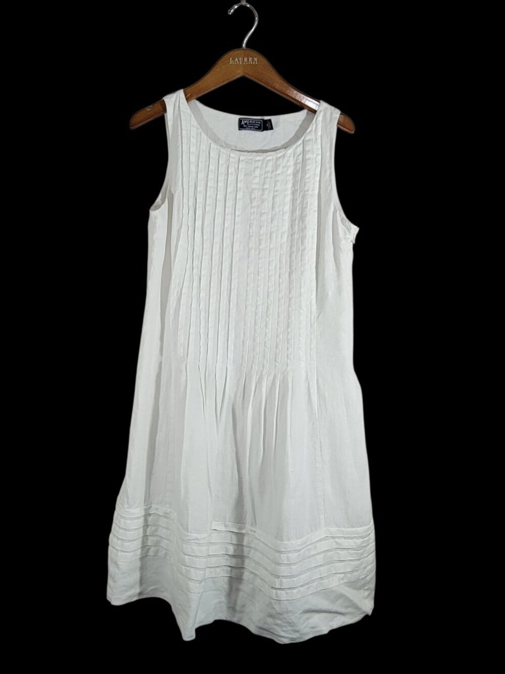 American Living Sundress Womens 10 White 100% Linen Pintuck Pleated Preppy Beach